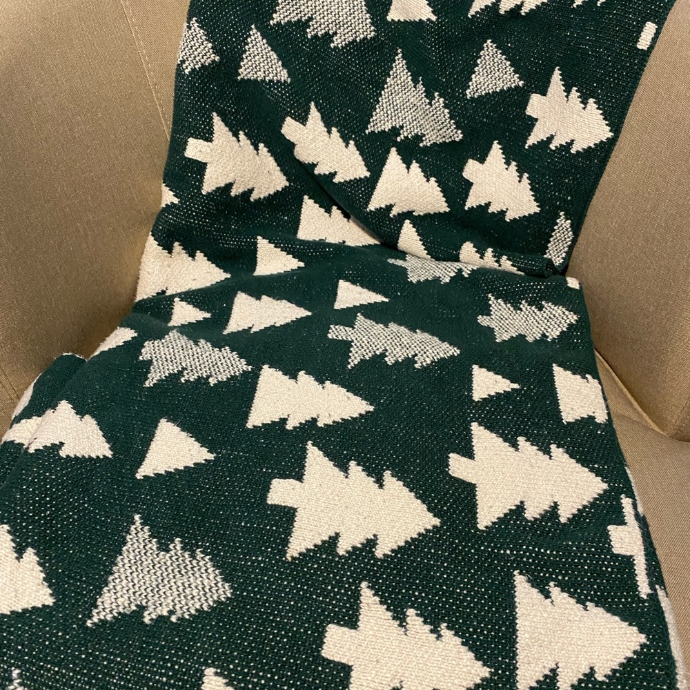 Balsam & Fir Christmas Tree Throw Blanket 100% Cotton Green Holiday 63”x53” Cozy